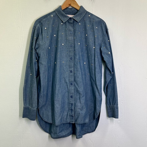 Karl Lagerfeld - Paris Imitation Pearl Button Down Oversized Blouse Size XS - Picture 6 of 9